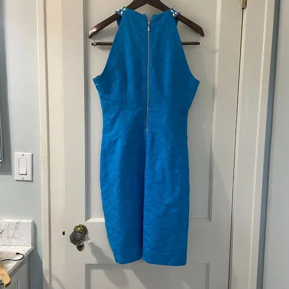 Laundry by Shelli Segal turquoise beaded halter dress Size 6 - Picture 4 of 10